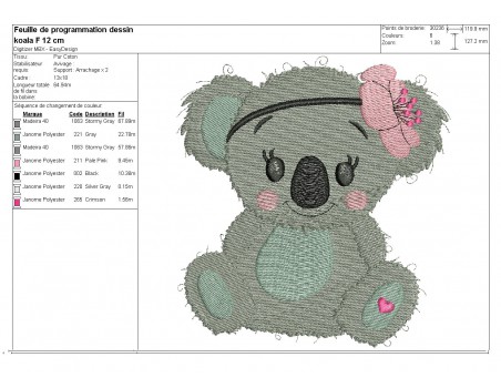 Motif de broderie machine koala fille