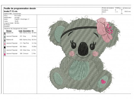 Instant download machine embroidery koala with star