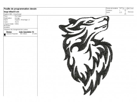 Embroidery design buffalo wolf  with feathers