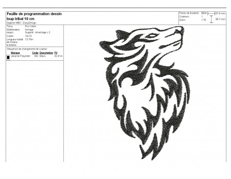 Motif de broderie machine  loup tribal tatoo