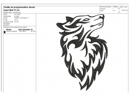 Motif de broderie machine  loup tribal tatoo