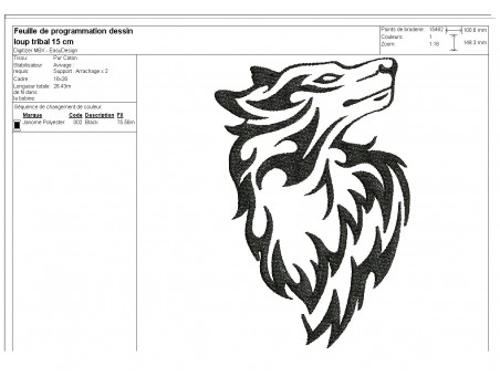 Motif de broderie machine  loup tribal tatoo