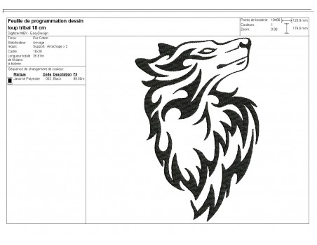 Motif de broderie machine  loup tribal tatoo