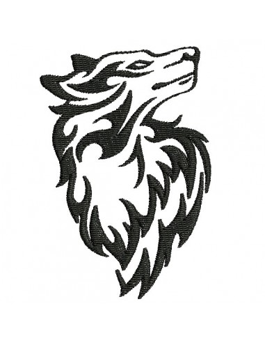 Embroidery design buffalo wolf  with feathers