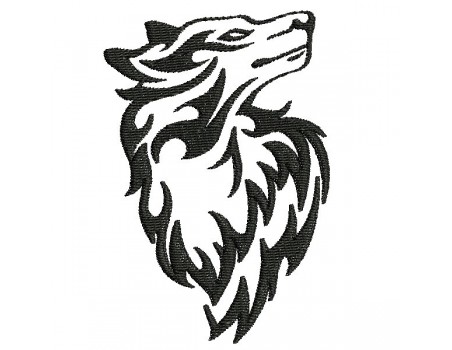 Embroidery design buffalo wolf  with feathers