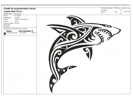 Motif de broderie machine  requin tribal tatoo