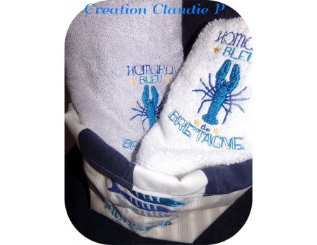 motif de broderie machine homard bleu de Bretagne