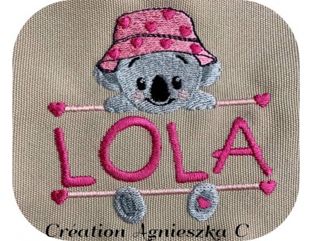 Motif de broderie machine  koala  prénom fille