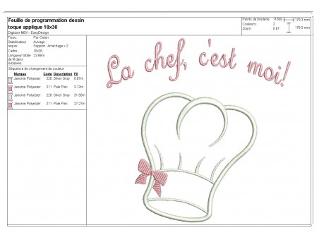 Instant download machine embroidery design applique toque chef