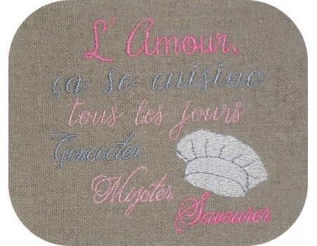 Motif de broderie machine texte l'amour se cuisine