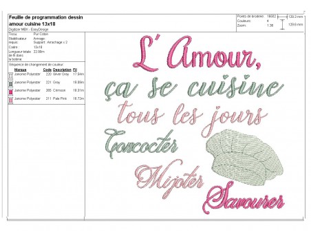 Motif de broderie machine texte l'amour se cuisine