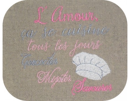 Motif de broderie machine texte l'amour se cuisine