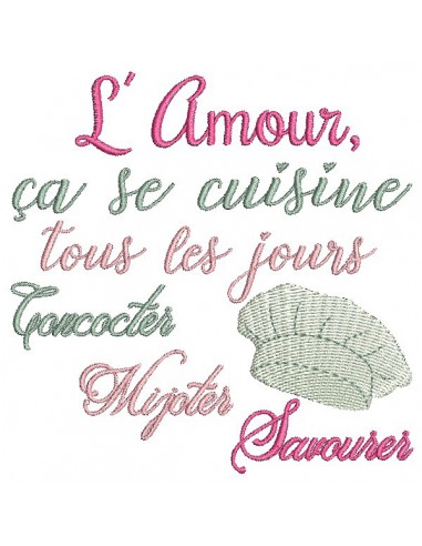 Motif de broderie machine texte l'amour se cuisine