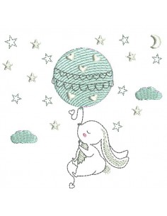 Instant download machine embroidery rabbit and bear  on a moon
