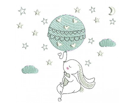 Instant download machine embroidery rabbit and bear  on a moon