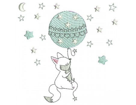 Instant download machine embroidery rabbit flying on a balloon