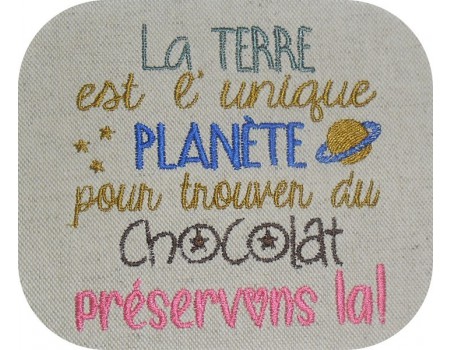 Motif de broderie machine préservons la terre