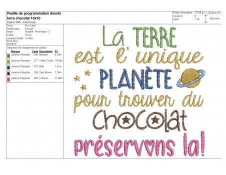 Motif de broderie machine préservons la terre