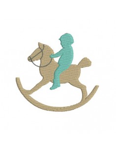 Motif de broderie garçon au cheval à bascule
