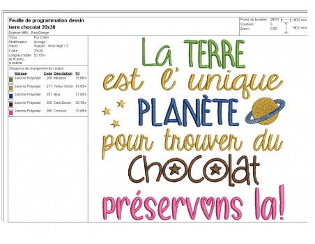 Motif de broderie machine préservons la terre