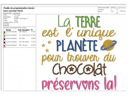 Motif de broderie machine préservons la terre