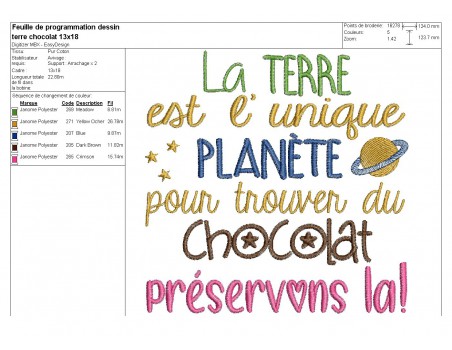 Motif de broderie machine préservons la terre