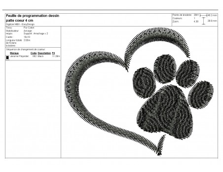 Motif de broderie machine  coeur patte