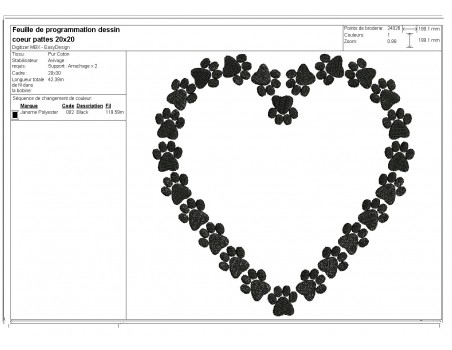 Motif de broderie machine  coeur pattes