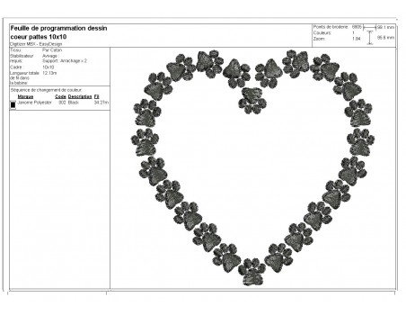 Motif de broderie machine  coeur pattes