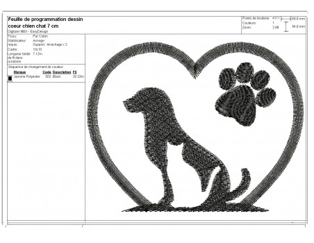 Motif de broderie machine  coeur chien chat