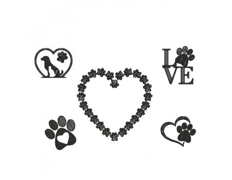 Instant download machine embroidery  heart dog  and cat