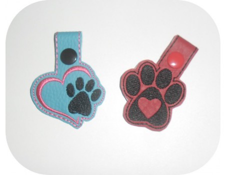 Motif de broderie machine porte clé patte de chien ou chat   ITH