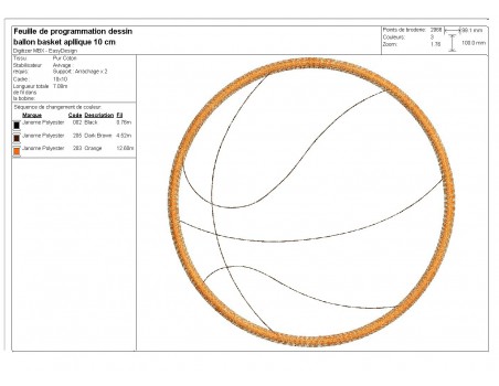 Motif de broderie machine ballon de basket appliqué