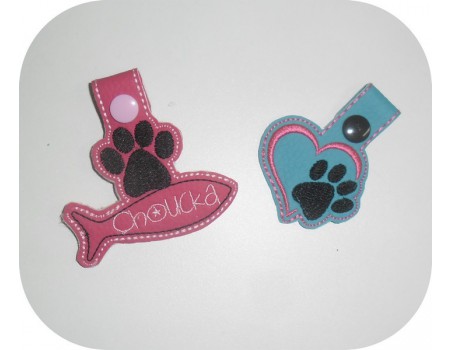 machine embroidery design  customizable dog paw with bone keychains ith