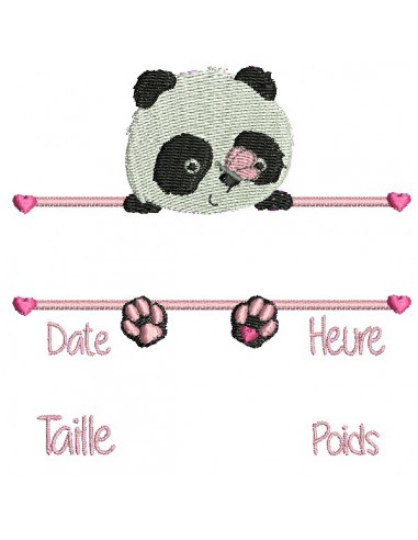 Motif de broderie machine  panda  journal de naissance fille