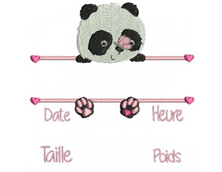 Motif de broderie machine  panda  journal de naissance fille