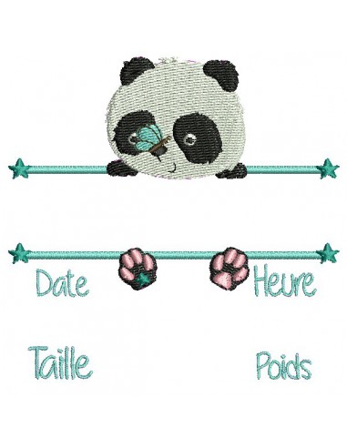 Motif de broderie machine panda  journal de naissance garçon