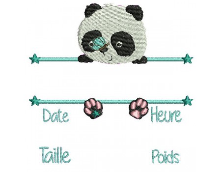 Motif de broderie machine panda  journal de naissance garçon