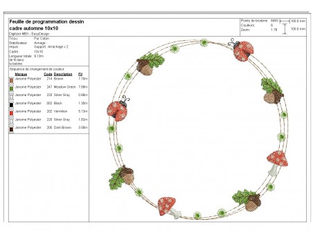 Motif de broderie machine cadre automne