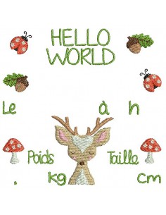 Motif de broderie machine  journal de naissance cerf