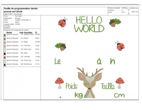 Motif de broderie machine  journal de naissance cerf