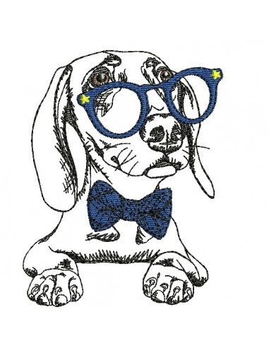 Instant download machine embroidery  pug dog with glasses