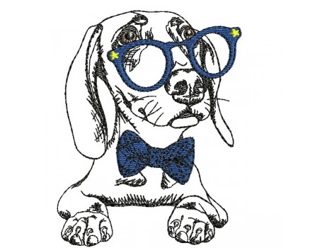 Instant download machine embroidery  pug dog with glasses