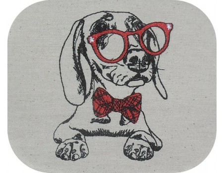 Instant download machine embroidery  pug dog with glasses