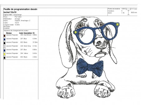 Instant download machine embroidery  pug dog with glasses