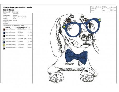 Instant download machine embroidery  pug dog with glasses