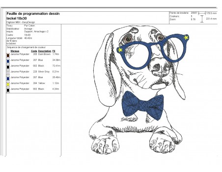 Instant download machine embroidery  pug dog with glasses