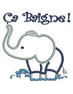 Motif de broderie machine  Eléphant baigneur Appliqué
