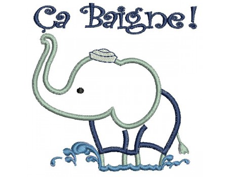 Motif de broderie machine  Eléphant baigneur Appliqué