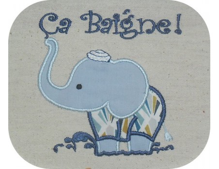 Motif de broderie machine  Eléphant baigneur Appliqué